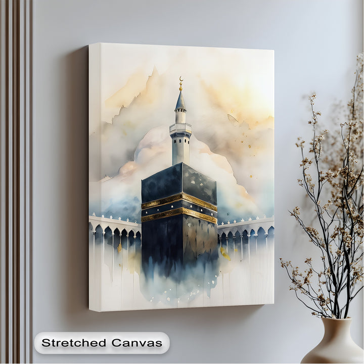 Sacred Dawn – Kaaba with Minaret Islamic Canvas Print