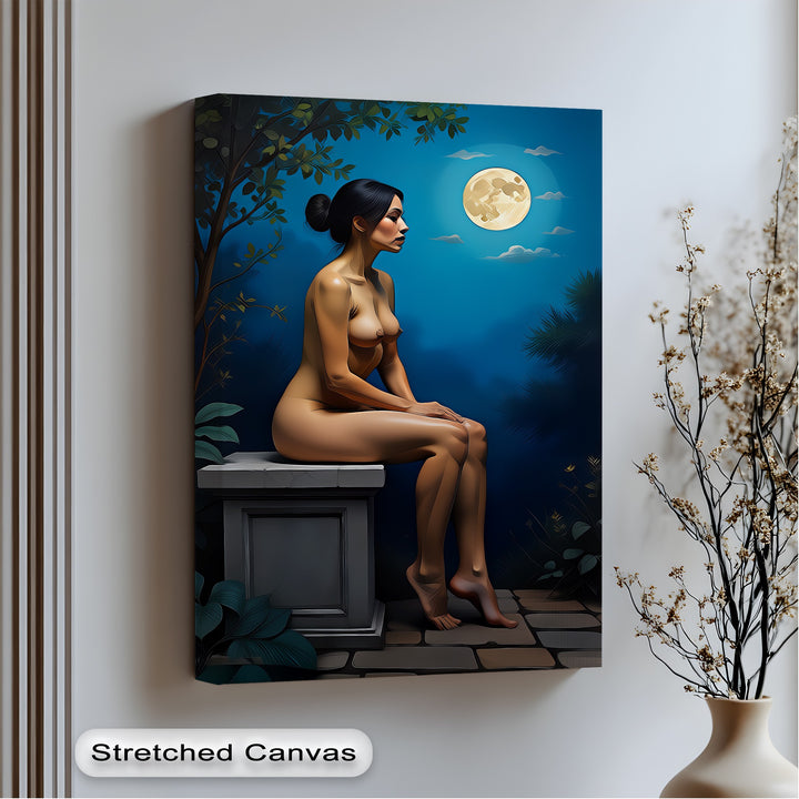 Moonlit Solitude – Elegant Nude Canvas Wall Art | Framed Artwork