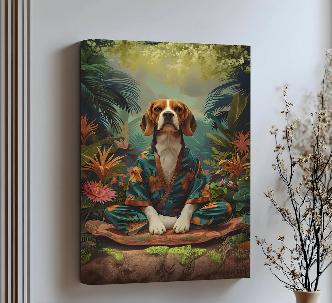 Jungle Zen Beagle – Tropical Meditation Dog Portrait Puppies Canvas Print - MyPhotoStation