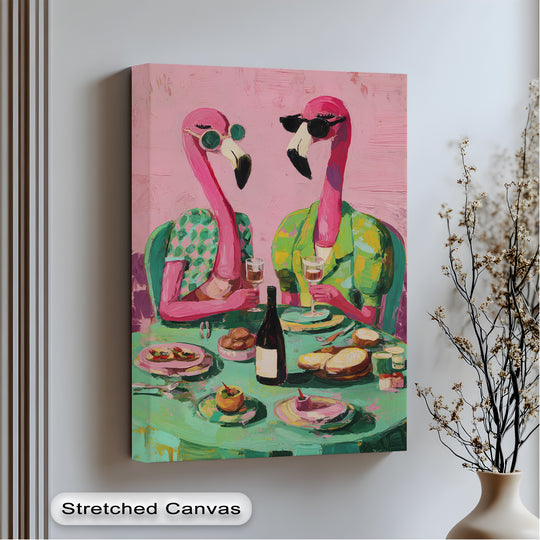 flamingo dinner canvas print
