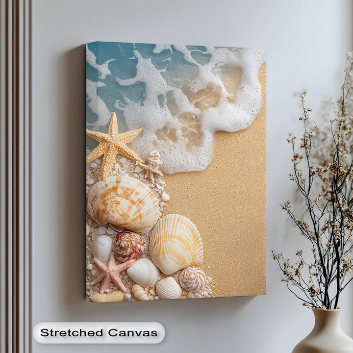 Seashell serenity meets coastal charm in this premium canvas wall art.

