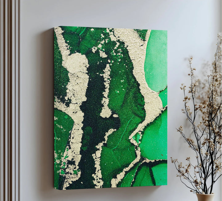 Verdant Gold Flow – Luxury Green Abstract Canvas Print - MyPhotoStation