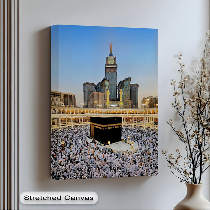 Kaaba at Sunset with Abraj Al-Bait Clock Tower – Islamic Wall Art