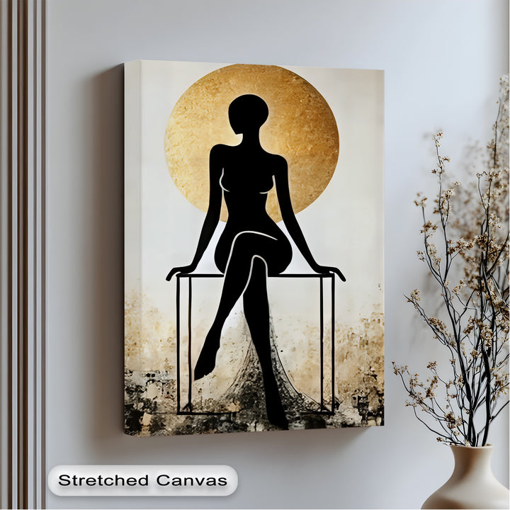 Golden Halo Silhouette – Erotic Canvas Print | Abstract Art
