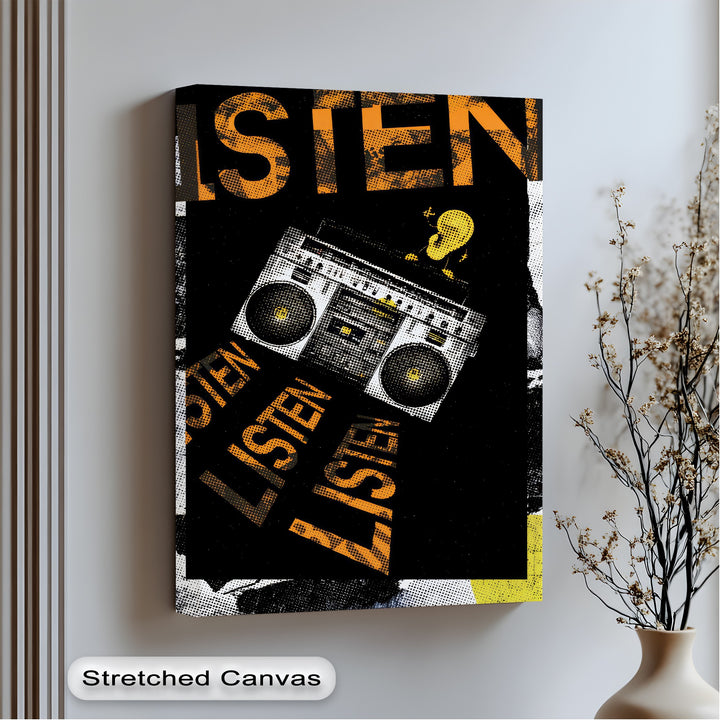Listen Up – Retro Boombox Urban Art Canvas Print