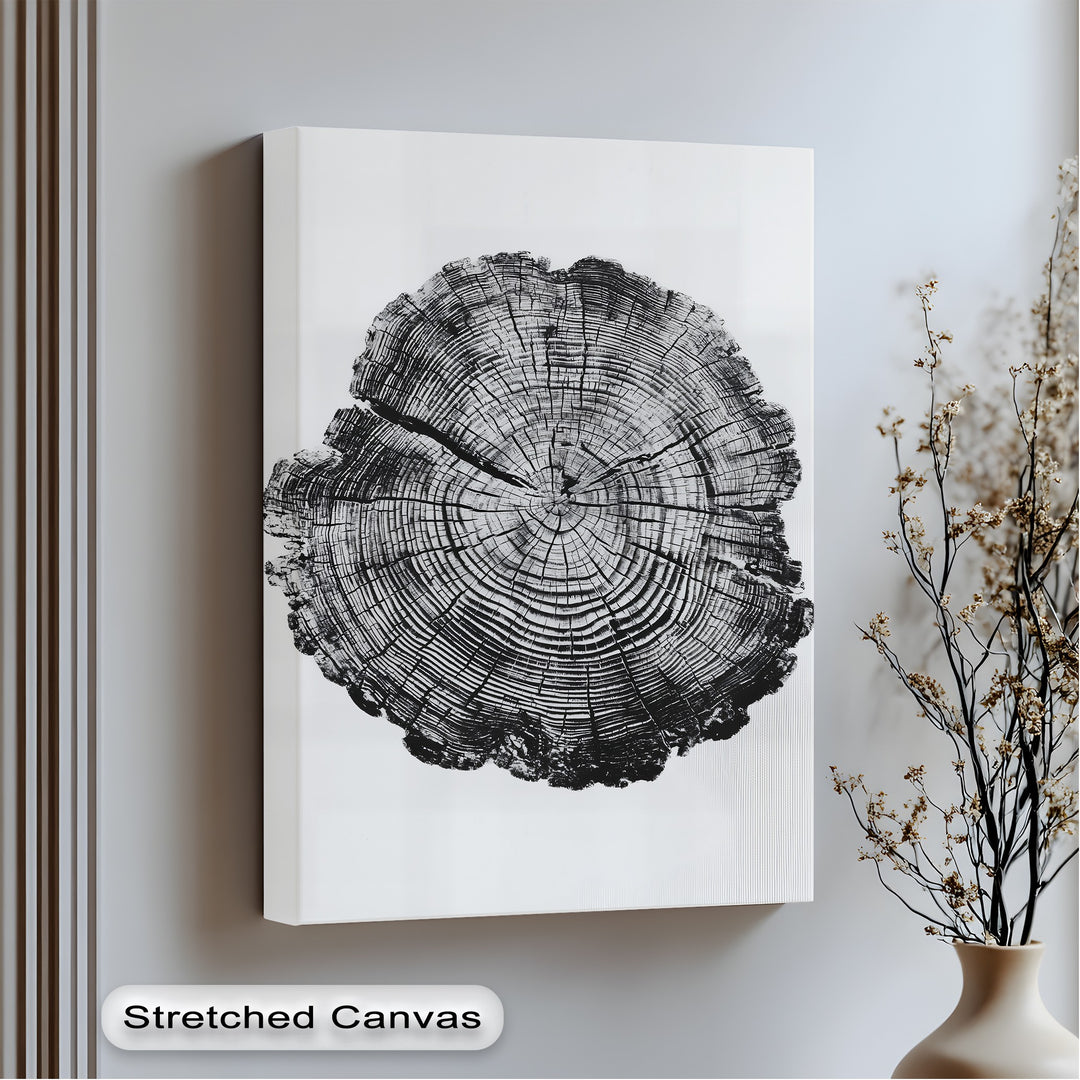 Captured in realistic detail, the monochrome tree ring premium canvas decor showcases minimalist wood grain wall art with intricate textures and natural elegance.