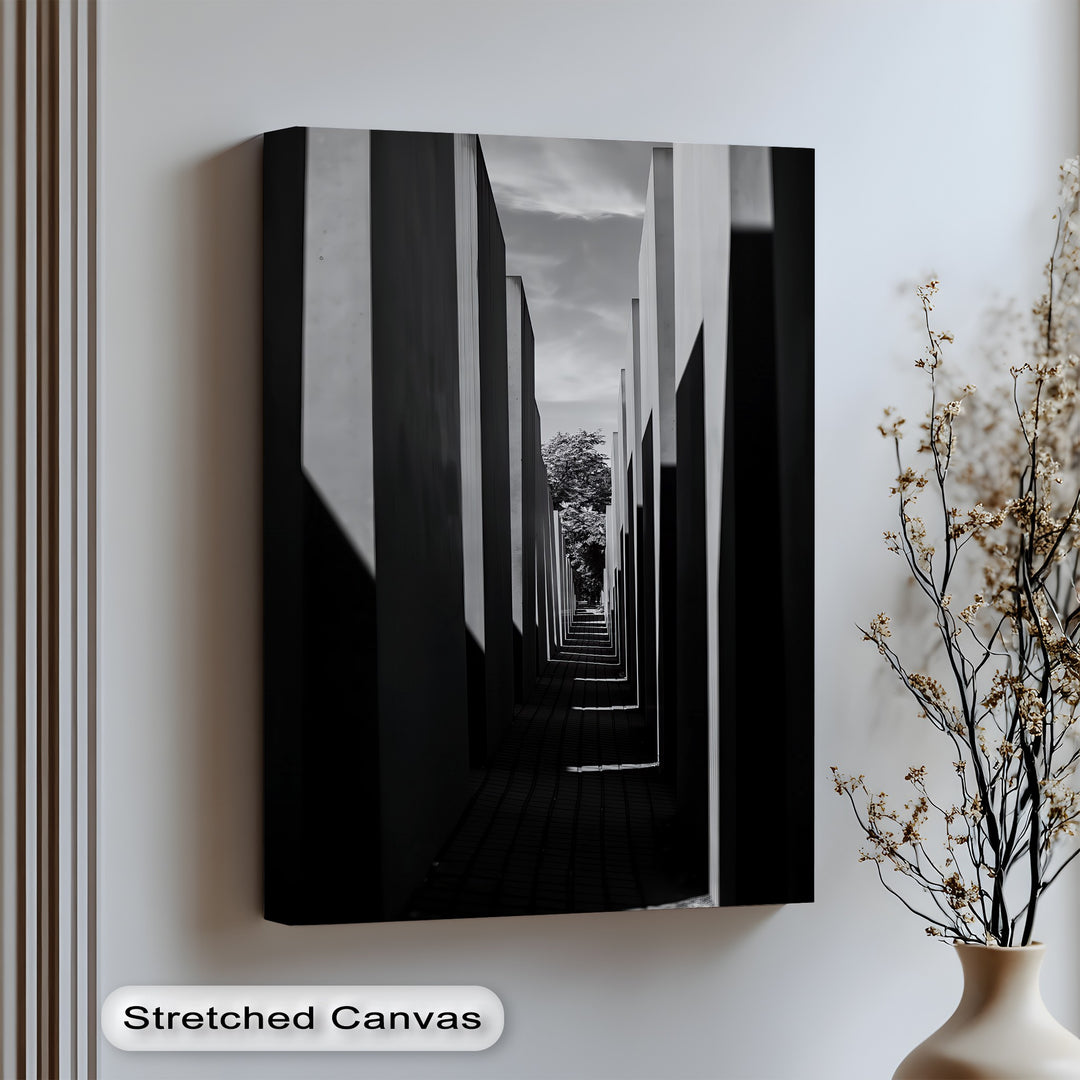 Step into depth and contrast with this minimalist canvas wall art capturing light, shadow, and symmetry.

