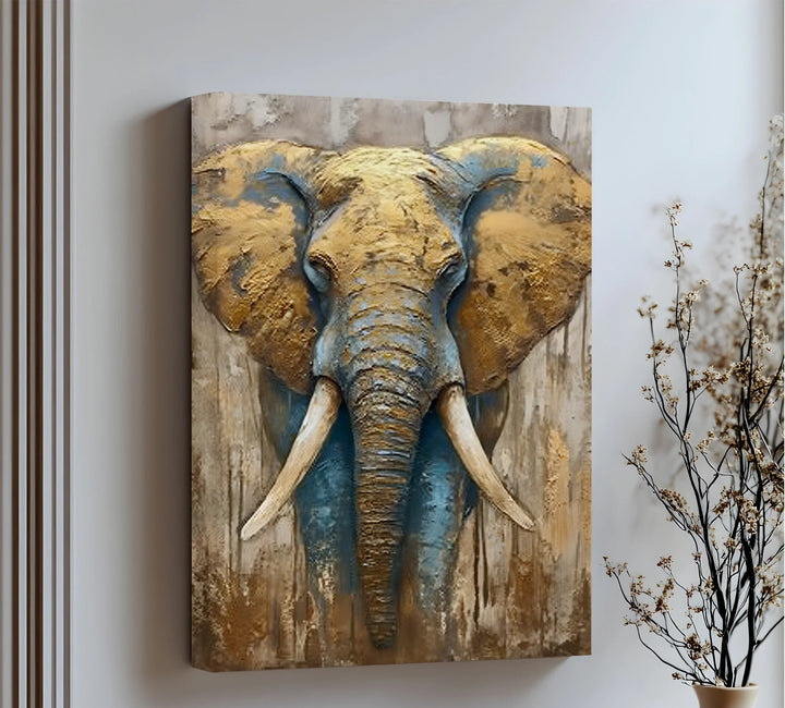 Majestic Elephant Head with Golden Texture – Wildlife Canvas Print - MyPhotoStation