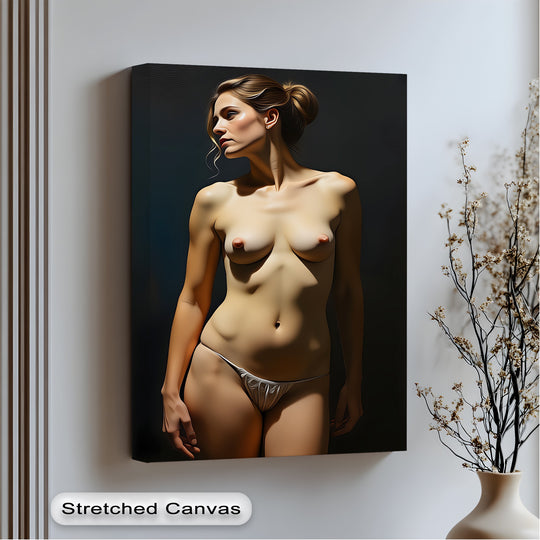 Subtle curves and organic forms define this golden shadows figure in the best canvas prints, offering a sensual nude piece of sex canvas wall art.
