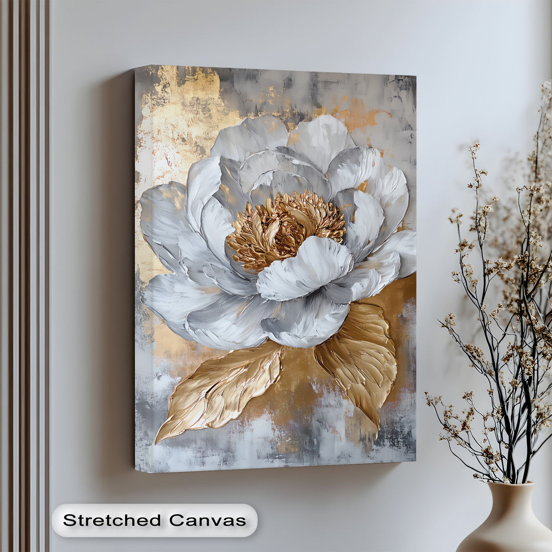Golden Bloom Elegance – luxury floral canvas print with metallic texture.


