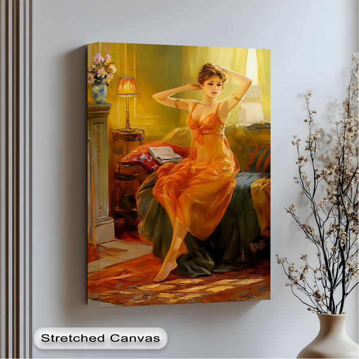Golden Muse – Sensual Woman Canvas Wall Art | Bedroom Decor