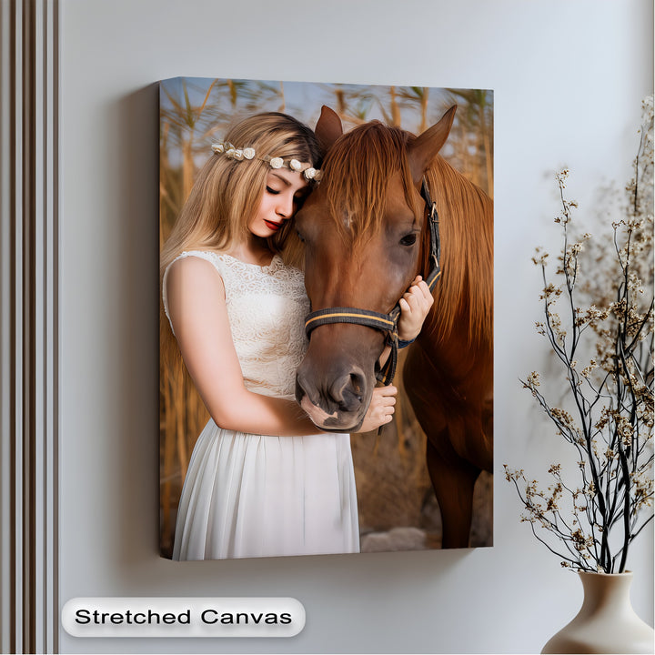 Whispers of Trust – Girl and Horse Emotional Canvas Print