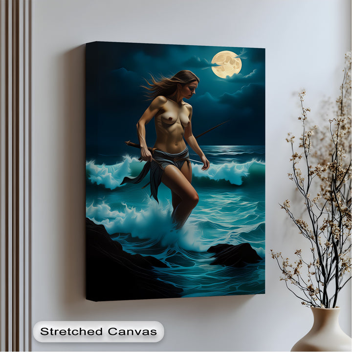 Moon Warrior – Mythic Nude Canvas Wall Art | Framed Wall Art