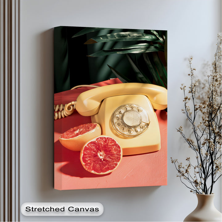 Tropic Call – Retro Telephone & Grapefruit Pop Art Canvas Print