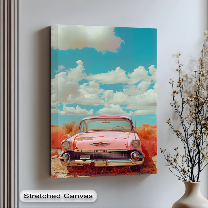 Desert Drift – Faded Pink Classic Car Canvas Print