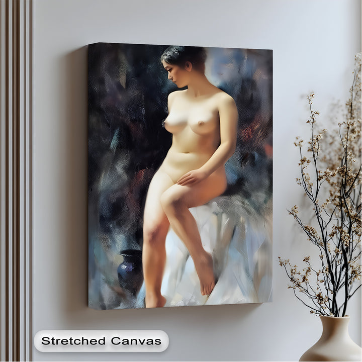 Stillness in Light – Seated Nude Woman Canvas Wall Art | Framed Art