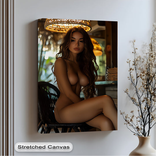 Showcasing the layering effect through the seated nude woman in warm, golden light, creating depth in this alluring canvas wall decor.