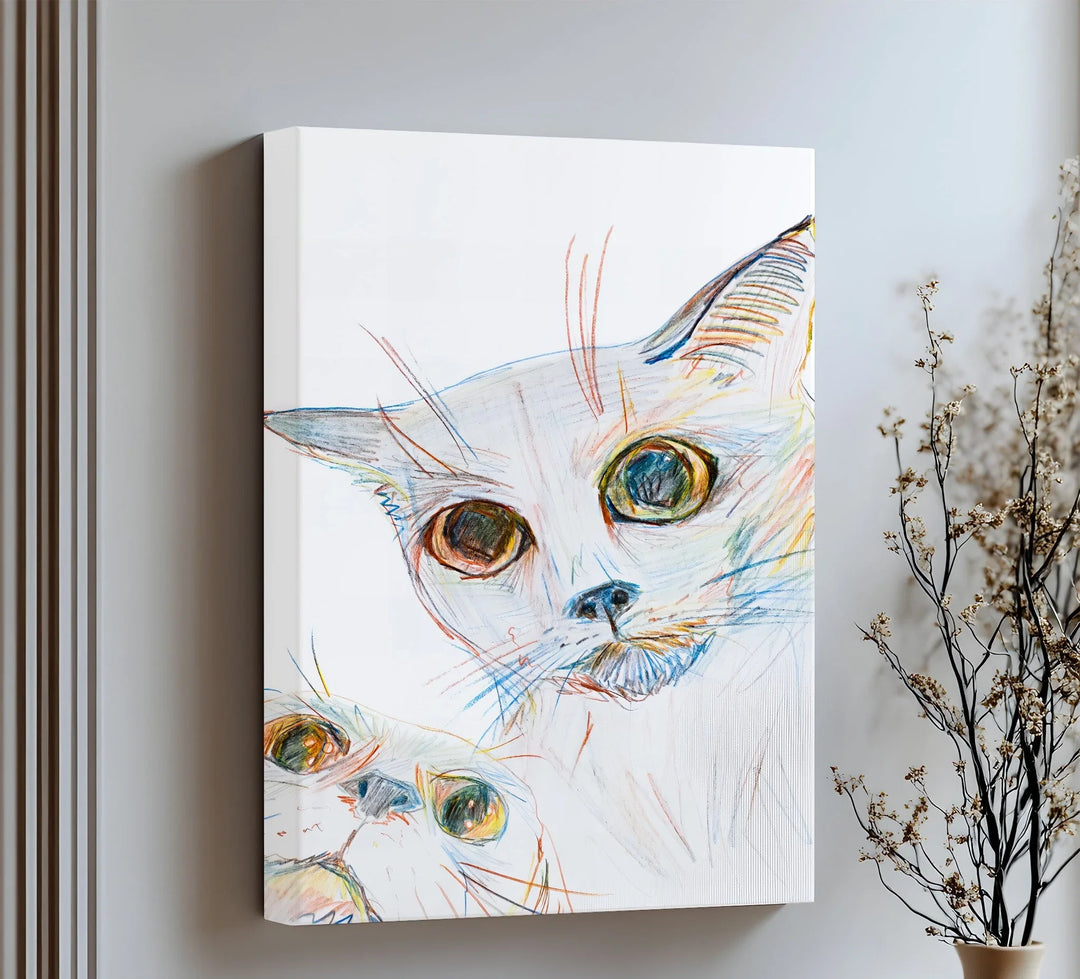 Color Stare – Abstract Cat Faces in Pastel Lines Cat Canvas Print - MyPhotoStation