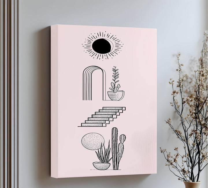 Desert Geometry – Minimalist Boho Cactus Canvas Print
