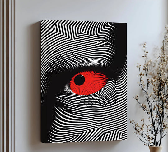 Red Eye in Optical Lines – Black & White Canvas Print - MyPhotoStation