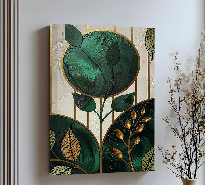 Golden Botanica – Luxe Leaf Design in Emerald and Gold Canvas Print - MyPhotoStation