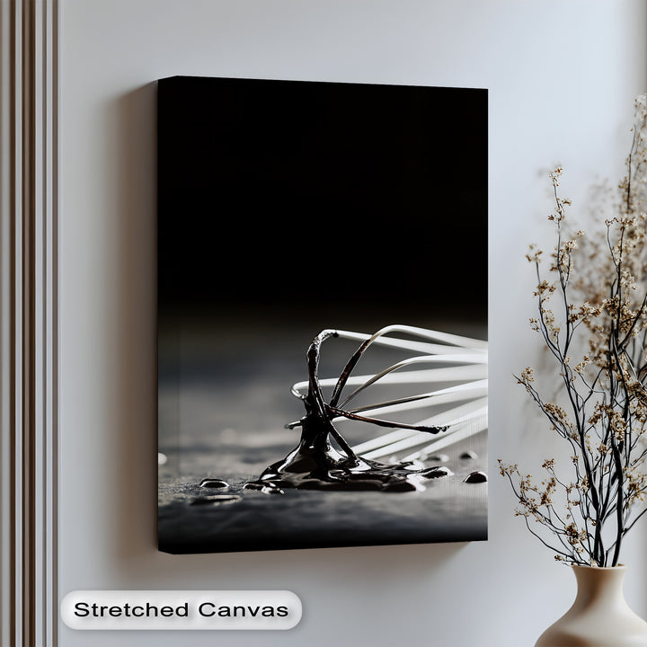 Add gourmet flair to your kitchen with this bold canvas wall art featuring a whisk dipped in rich chocolate.

