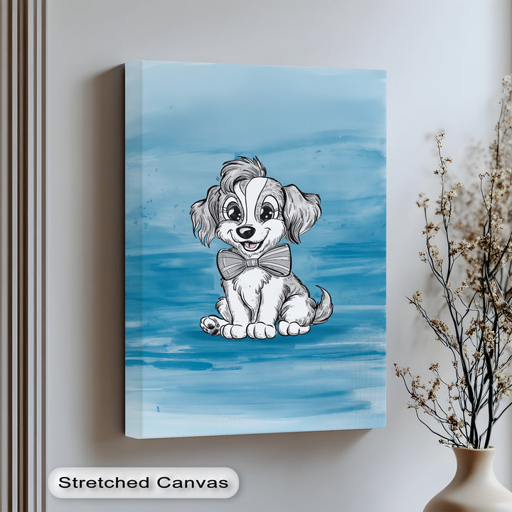Charming Cartoon Pup with Bowtie - Puppies Canvas Print