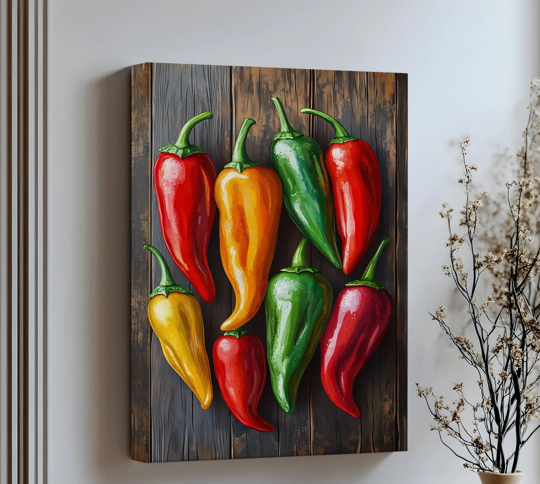 Colorful Peppers – Rustic Vegetable Kitchen Canvas Print - MyPhotoStation