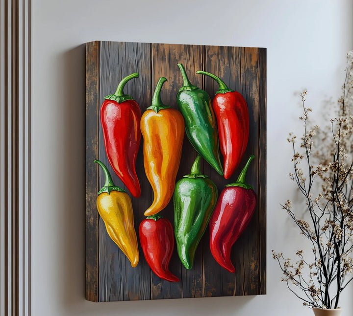 Colorful Peppers – Rustic Vegetable Kitchen Canvas Print - MyPhotoStation
