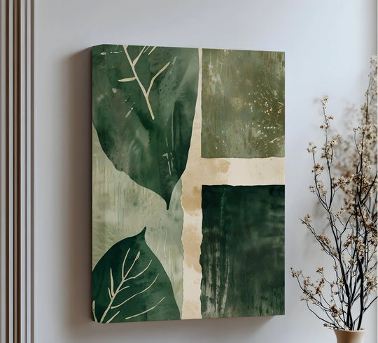Verdant Patchwork – Earthy Botanical Abstract Canvas Print - MyPhotoStation