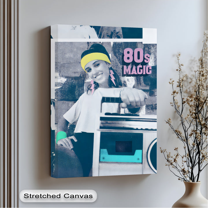 80s Magic – Retro Pop Art Woman with Boombox Canvas Print