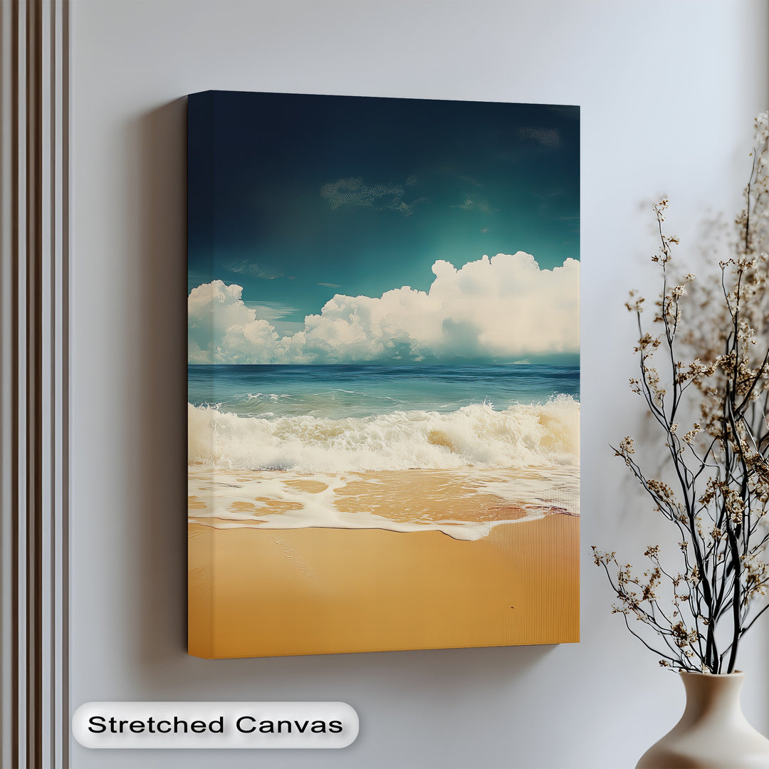 Bring coastal calm into your space with this serene canvas wall art of waves and sky.

