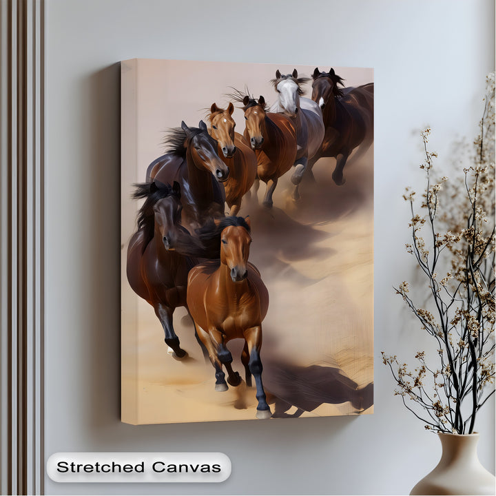 Galloping Herd of Horses on Desert Sands - Horse Canvas Print
