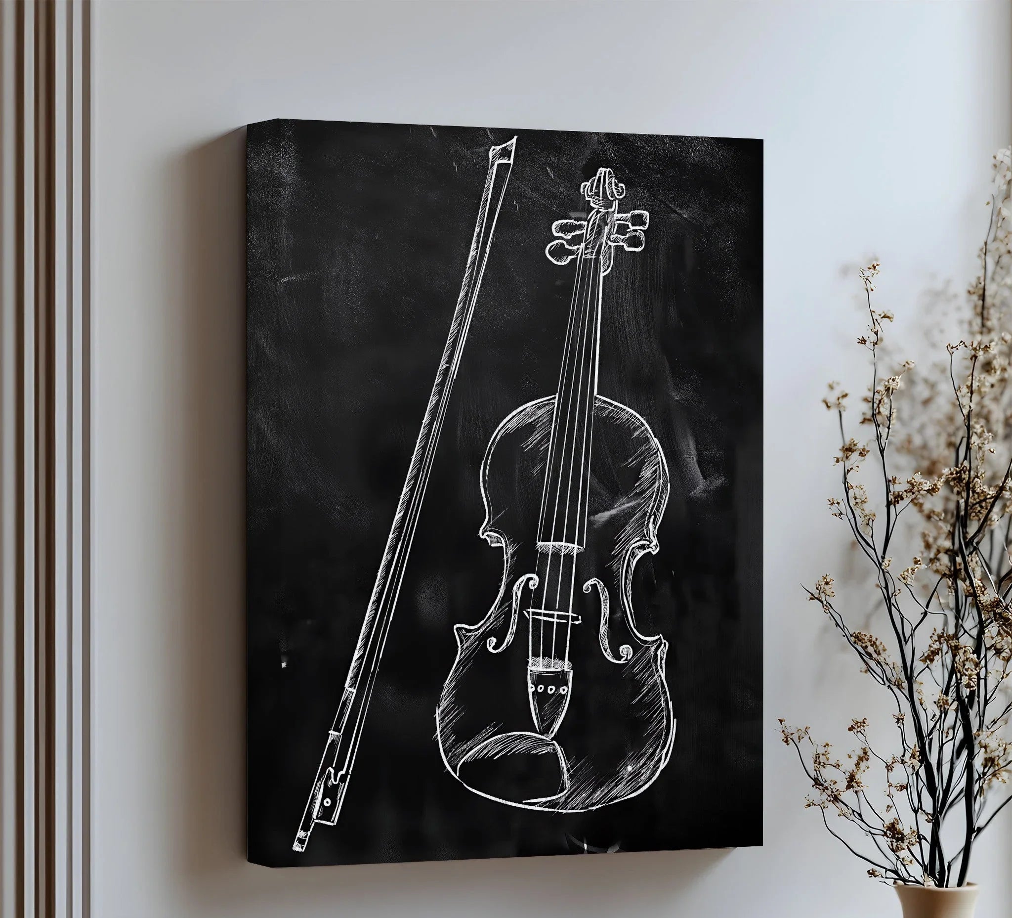 Chalkboard Strings – Violin Sketch on Blackboard Canvas Print ...