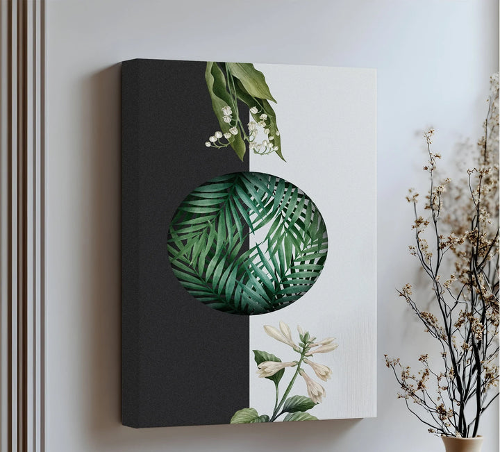 Botanical Balance – Monochrome Floral Contrast Canvas Print - MyPhotoStation