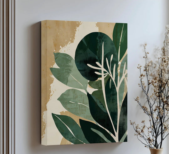 Earthy Botanical Harmony – Abstract Green Leaf Canvas Print - MyPhotoStation