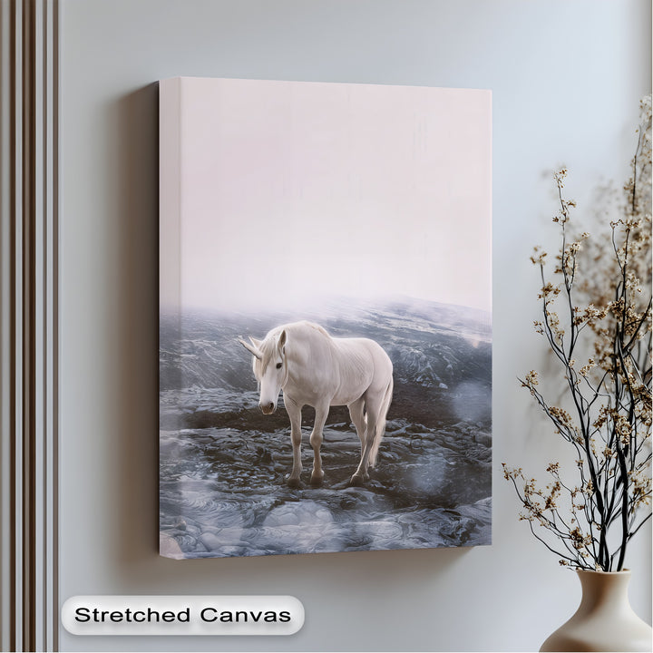 Celestial Wanderer – White Unicorn Fantasy Canvas Print