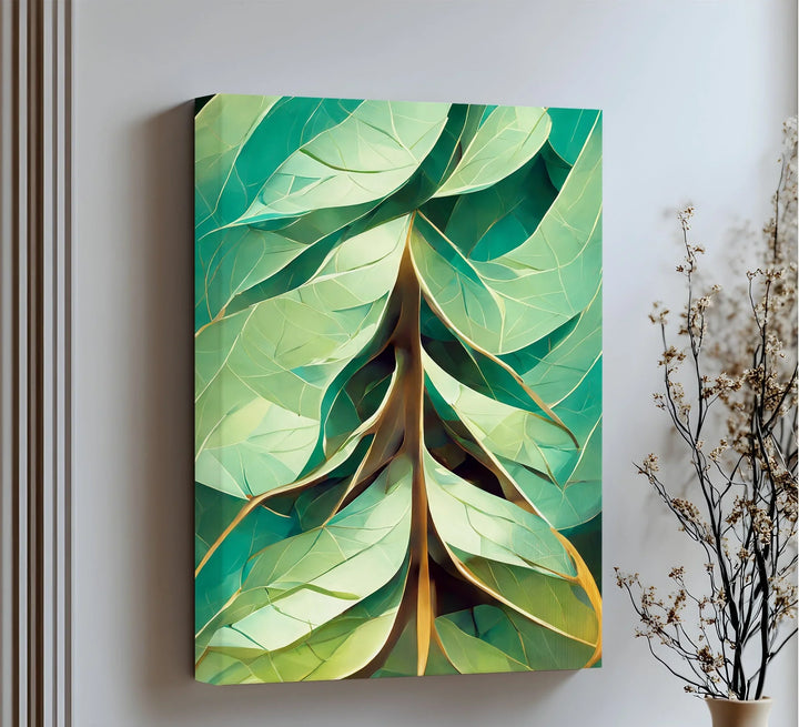 Radiant Leaf Veins – Stylized Botanical Geometry Canvas Print - MyPhotoStation