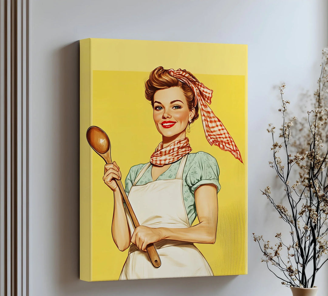 Retro Kitchen Muse – Vintage Cooking Lady Canvas Print - MyPhotoStation