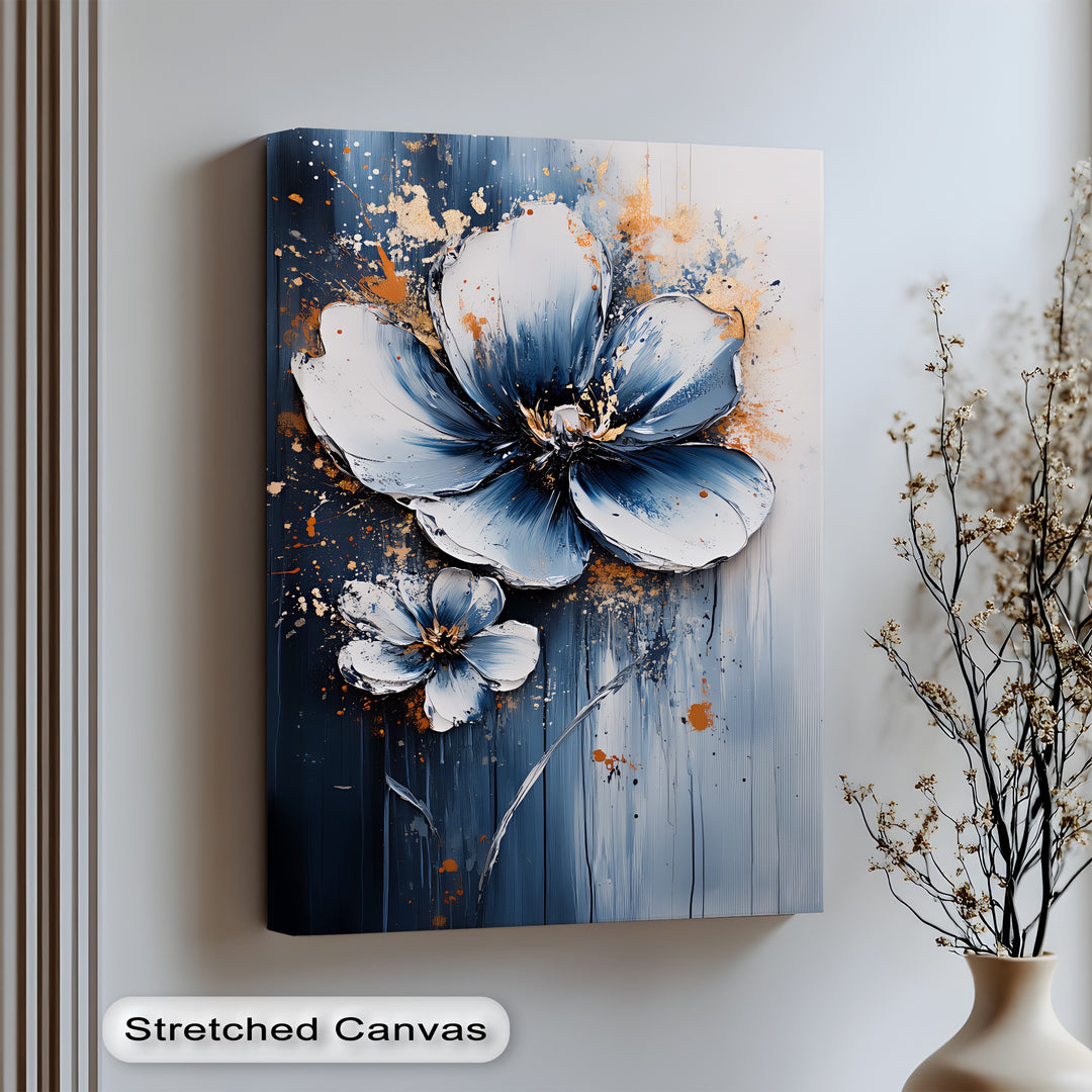 Midnight Bloom Explosion – bold floral canvas wall art with abstract texture.

