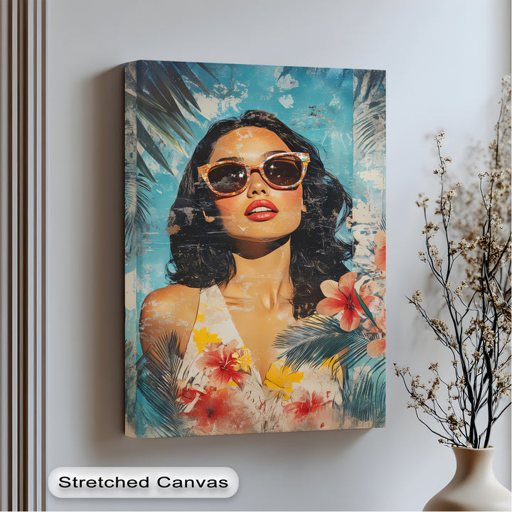 Summer Muse – Tropical Woman with Sunglasses Canvas Print