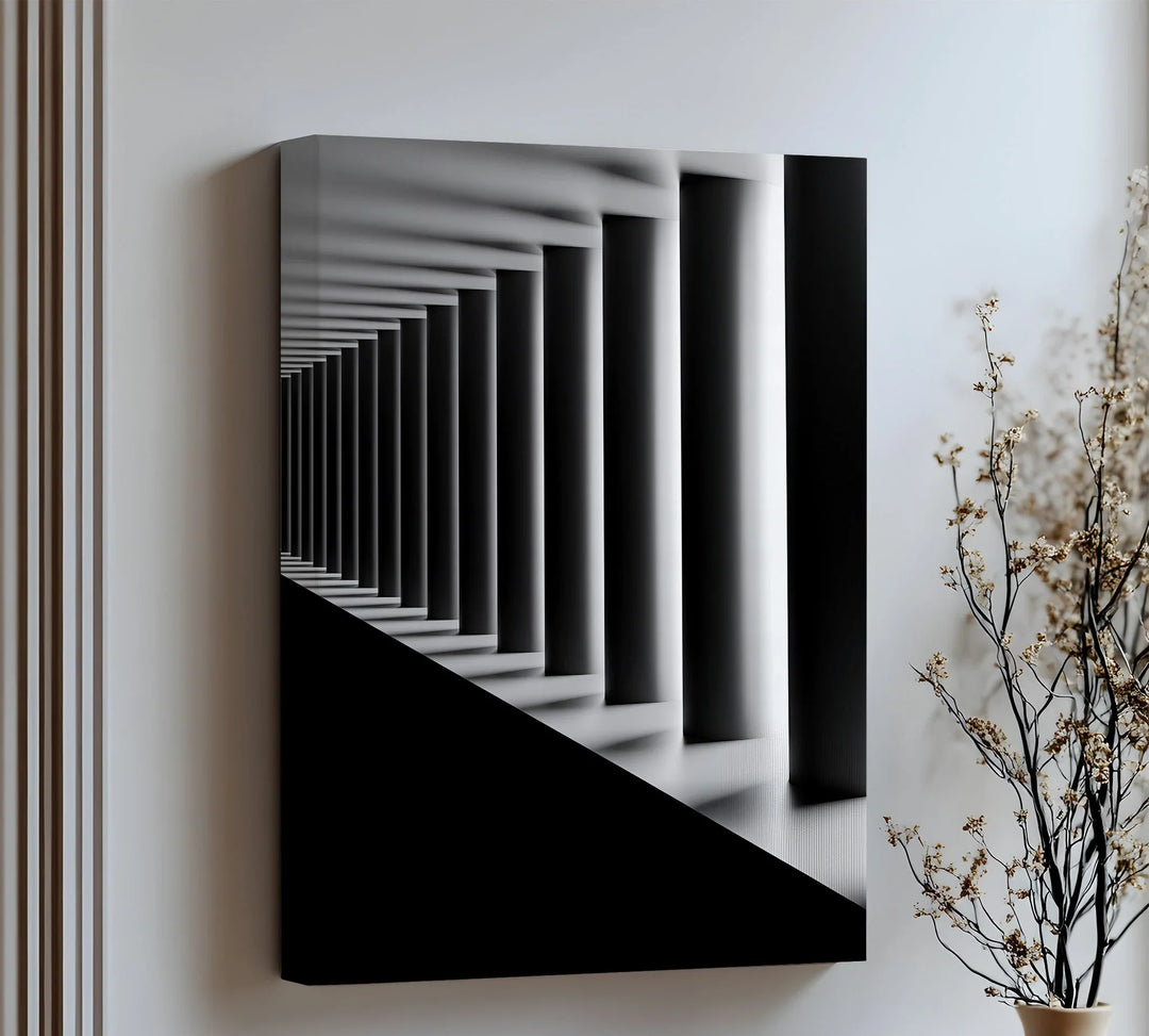 Bold geometry meets modern elegance in this striking black-and-white canvas wall art.

