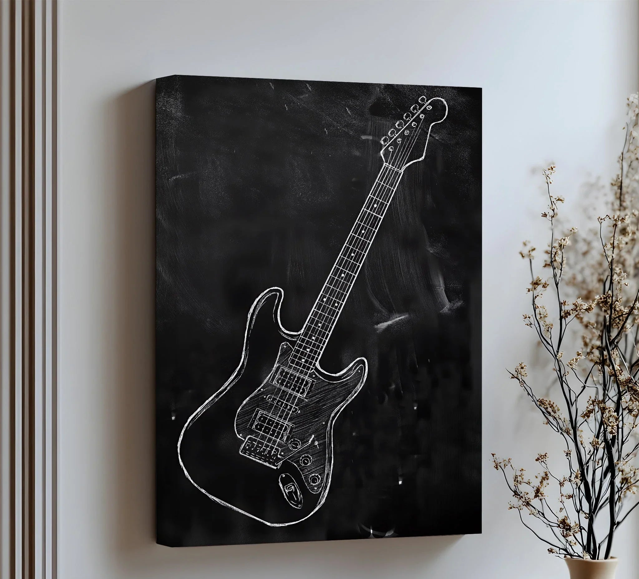 Electric Guitar Chalk Sketch – Rock-Inspired Canvas Wall Art