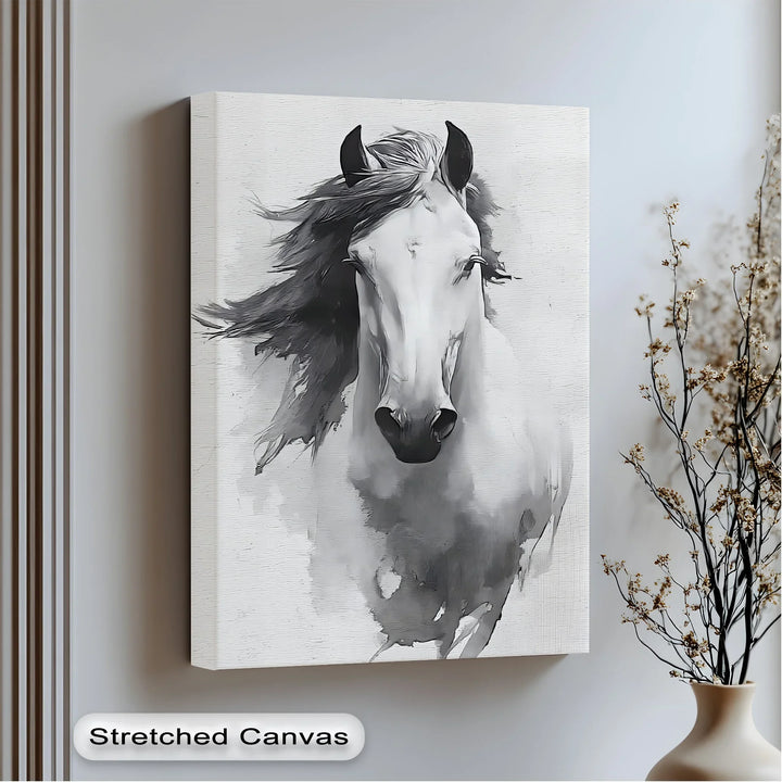 Wild Grace – Black and White Horse Canvas Print