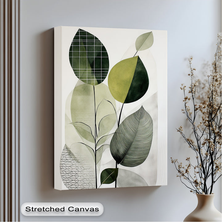 Structured Harmony – Abstract Leaf Shapes in Geometric Overlay Canvas Print