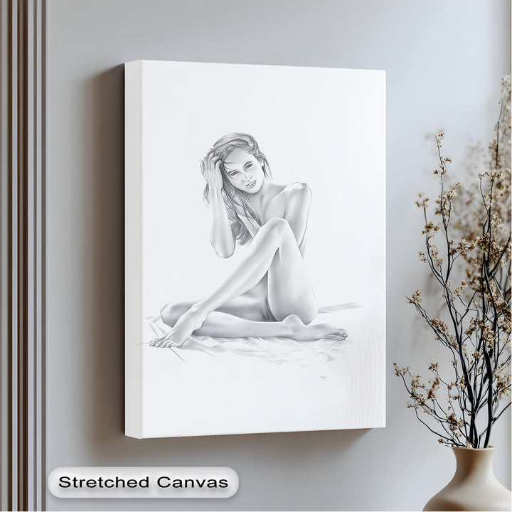 Black & White Naked Woman – Erotic Canvas Print