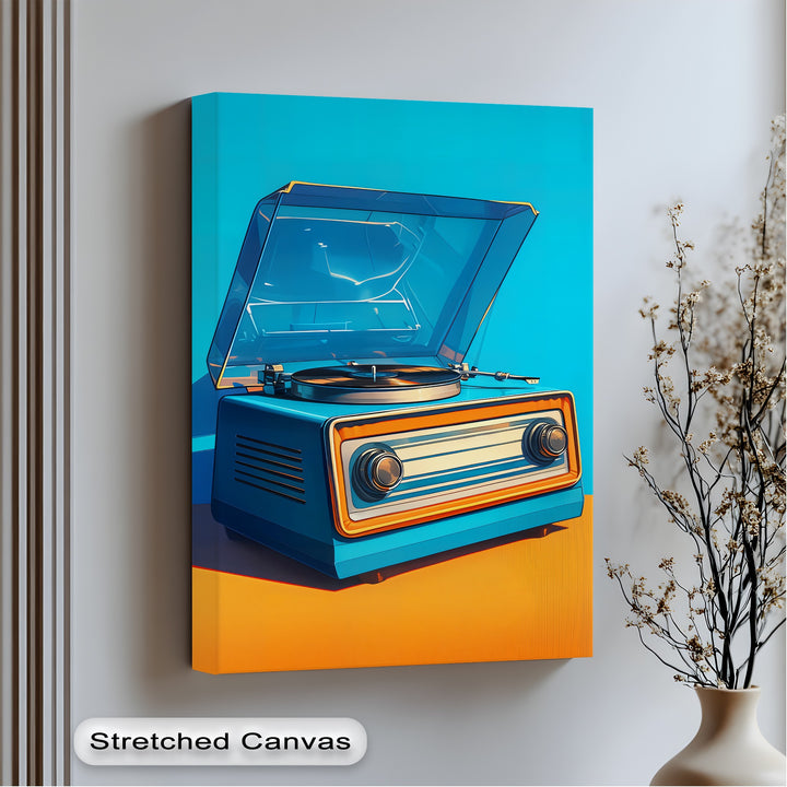 Retro Groove – Bright Blue Turntable Canvas Print