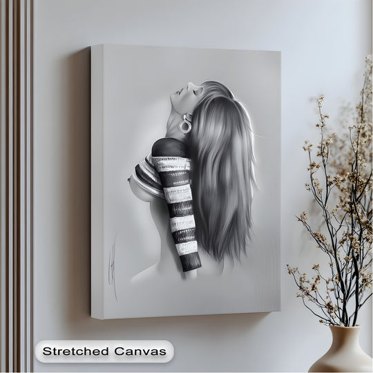 The canvas art prints showcase geometric patterns in the striped sleeve and the linear canvas edge, complementing the sensual monochrome design of Midnight Ecstasy.