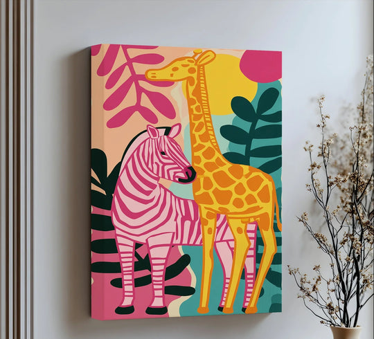 Zebra and Giraffe in Jungle Colors – Bold Safari-Inspired Canvas Print - MyPhotoStation