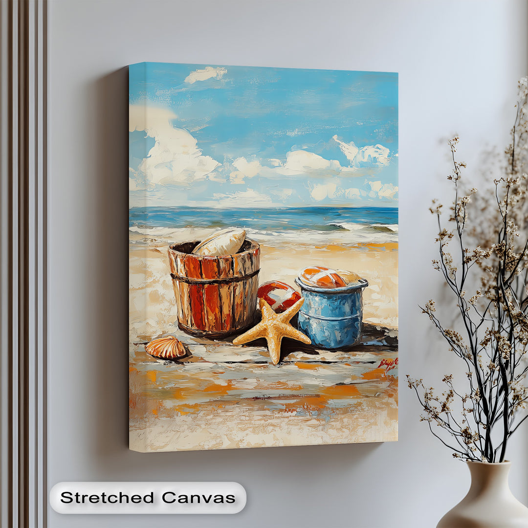 A nostalgic beach scene brought to life on canvas prints—perfect for coastal decor lovers.

